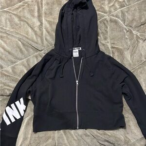 PINK Victoria's Secret Black Crop Zip-Up Hoodie